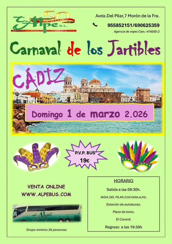 Carnaval de los Jartibles - Cádiz. Domingo 1 de marzo de 2026 - 1er BUS