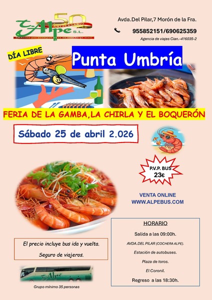 Feria de la gamba de Punta Umbría - Huelva. Sábado 25 de abril de 2026 - 1er BUS