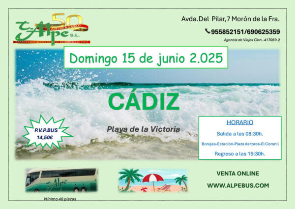 Playa la Victoria - Cádiz. Domingo 15 junio 2025 - 1er BUS