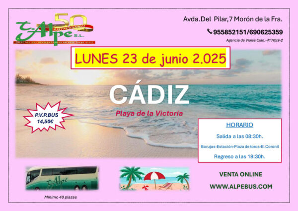 Playa la Victoria - Cádiz. Lunes 23 junio 2025 - 1er BUS