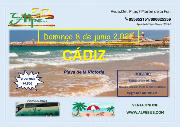 Playa la Victoria - Cádiz. Domingo 8 junio 2025 - 1er BUS