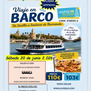 En barco de Sevilla a Sanlúcar con almuerzo incluido. Sábado 20 de junio de 2026 - 1er BUS