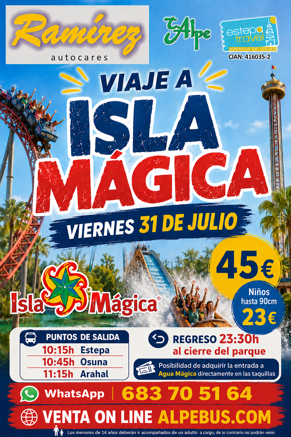 Visita a Isla Mágica en Sevilla. Viernes 31 de julio de 2026 (Desde Estepa) - 1er BUS