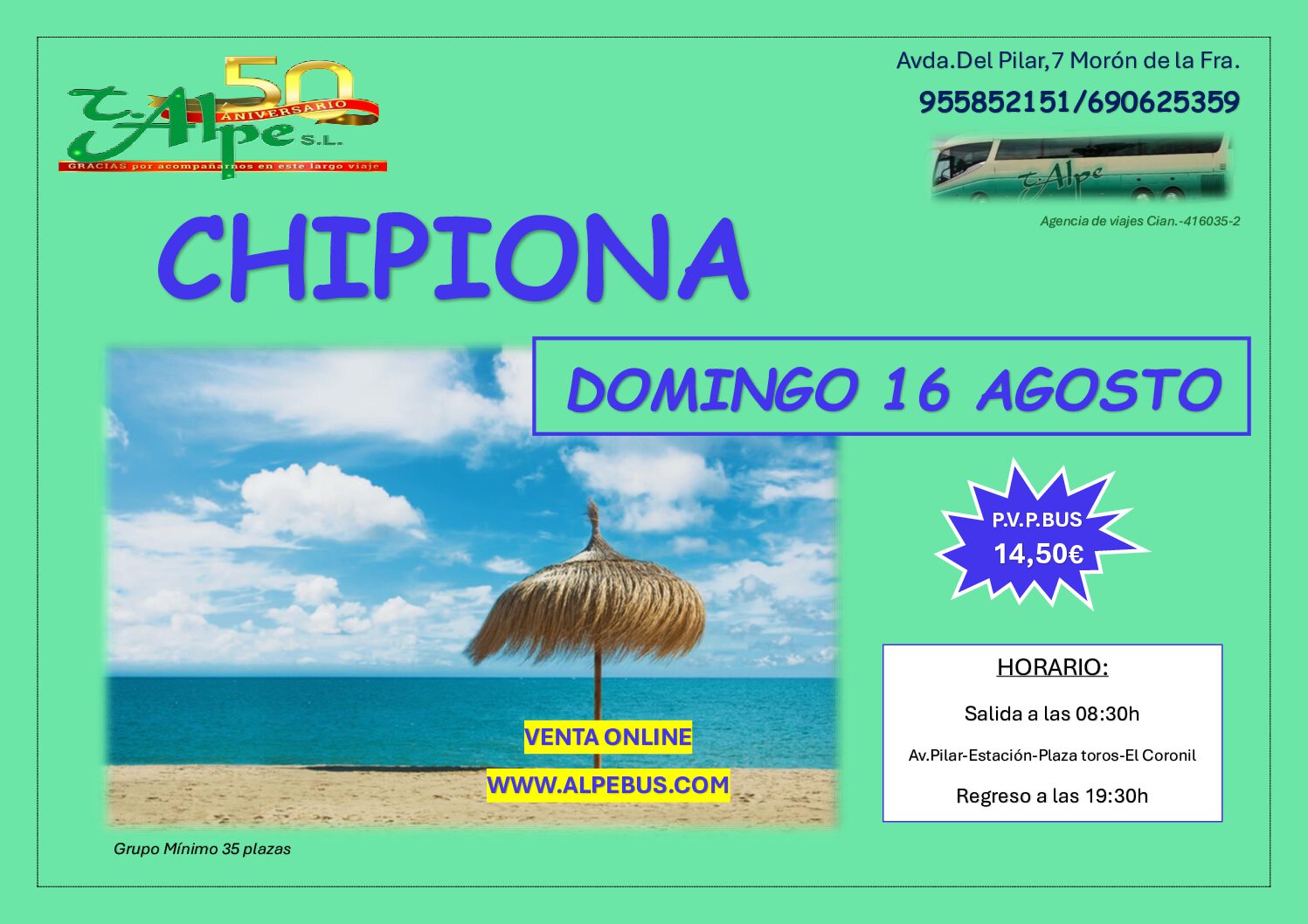 Chipiona - Cádiz. Domingo 16 agosto 2026 - 1er BUS
