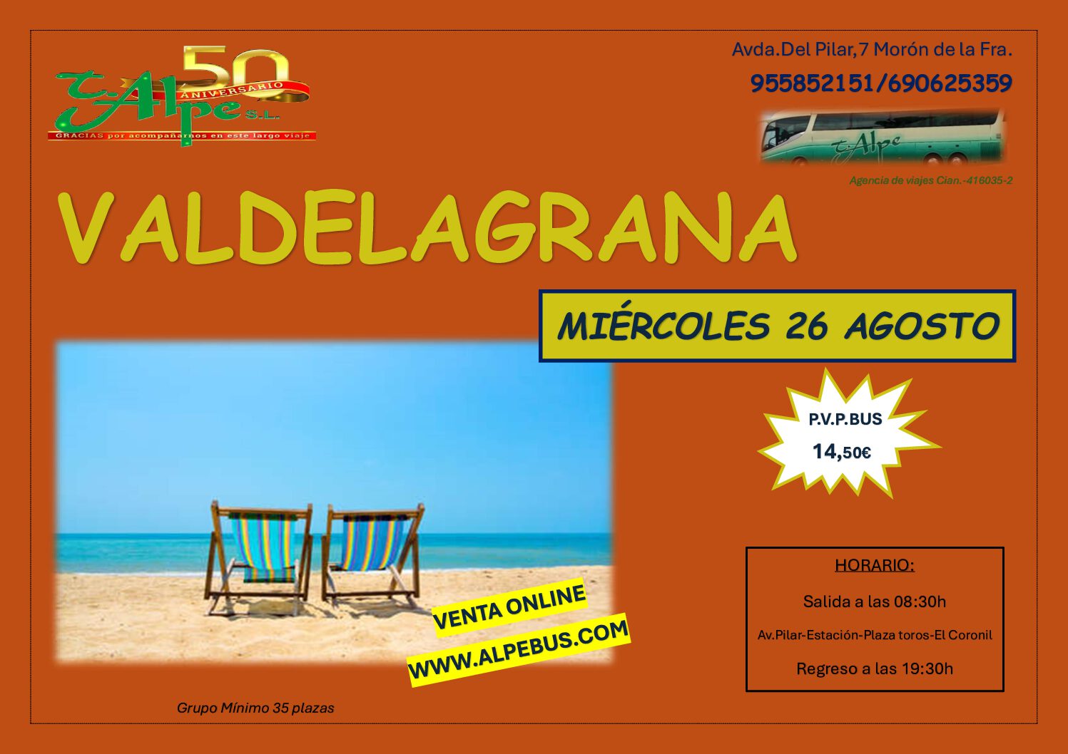 Valdelagrana - Cádiz. Miércoles 26 agosto 2026 - 1er BUS