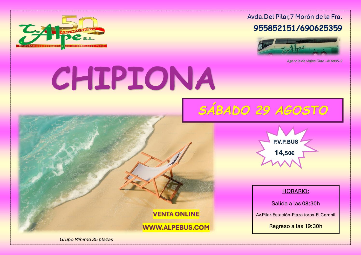 Chipiona - Cádiz. Sábado 29 agosto 2026 - 1er BUS