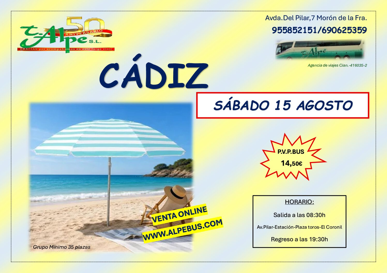 Playa la Victoria - Cádiz. Sábado 15 agosto 2026 - 1er BUS