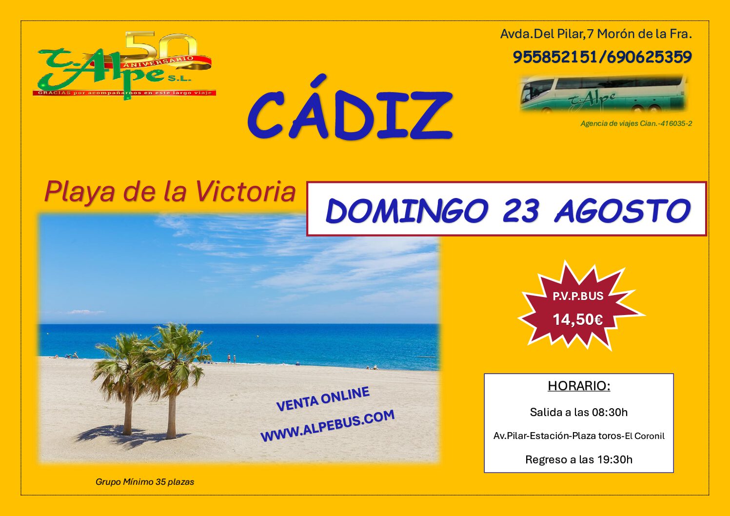 Playa la Victoria - Cádiz. Domingo 23 agosto 2026 - 1er BUS
