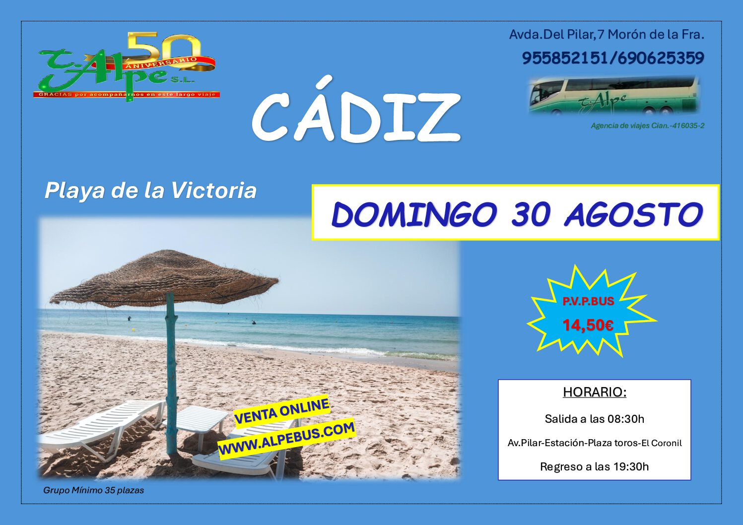 Playa la Victoria - Cádiz. Domingo 30 agosto 2026 - 1er BUS