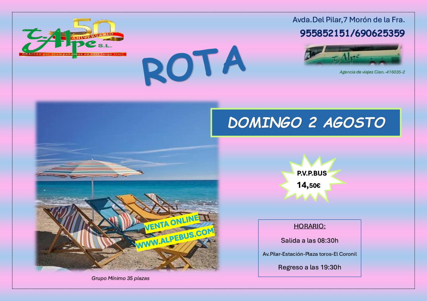 Rota - Cádiz. Domingo 2 agosto 2026 - 1er BUS