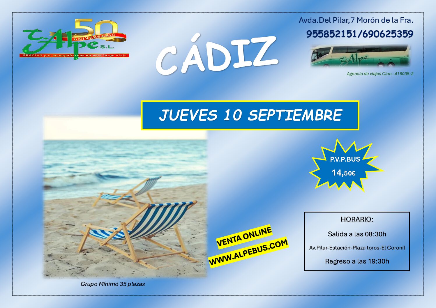 Playa la Victoria - Cádiz. Jueves 10 septiembre 2026 - 1er BUS
