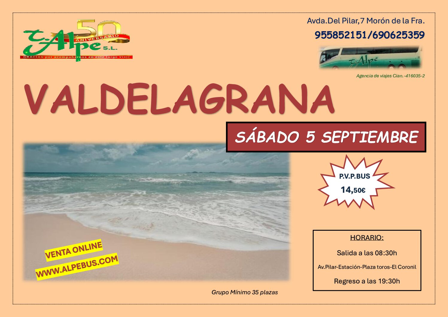 Valdelagrana - Cádiz. Sábado 5 septiembre 2026 - 1er BUS