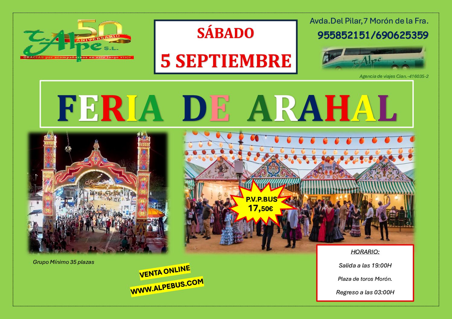 Feria de Arahal - Sevilla. Sábado 5 de septiembre de 2026 - 1er BUS