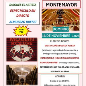 Espectáculo, buffet y visita a bodega en Montemayor - Córdoba. Domingo 16 de noviembre de 2025 - 1er BUS