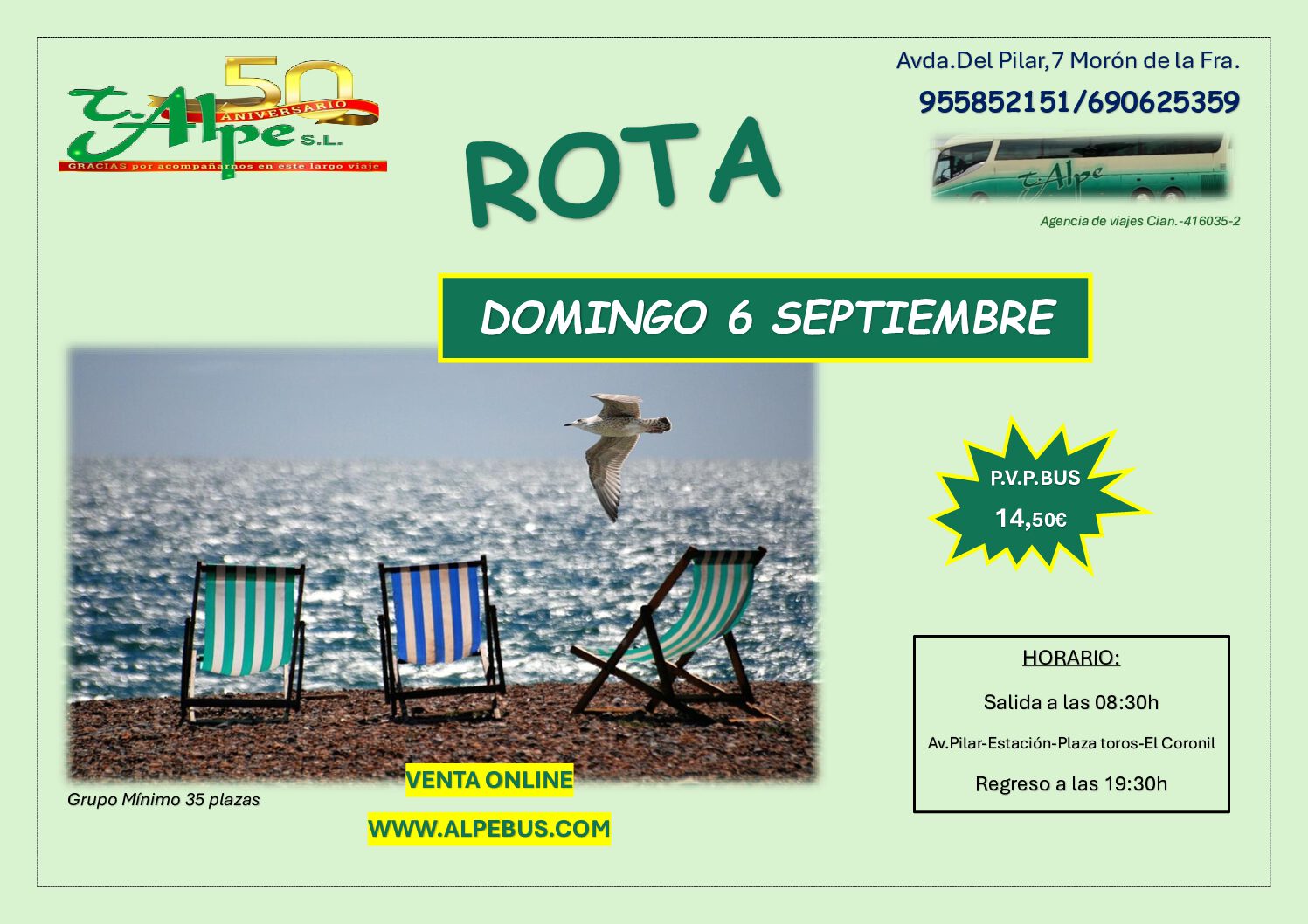 Rota - Cádiz. Domingo 6 septiembre 2026 - 1er BUS