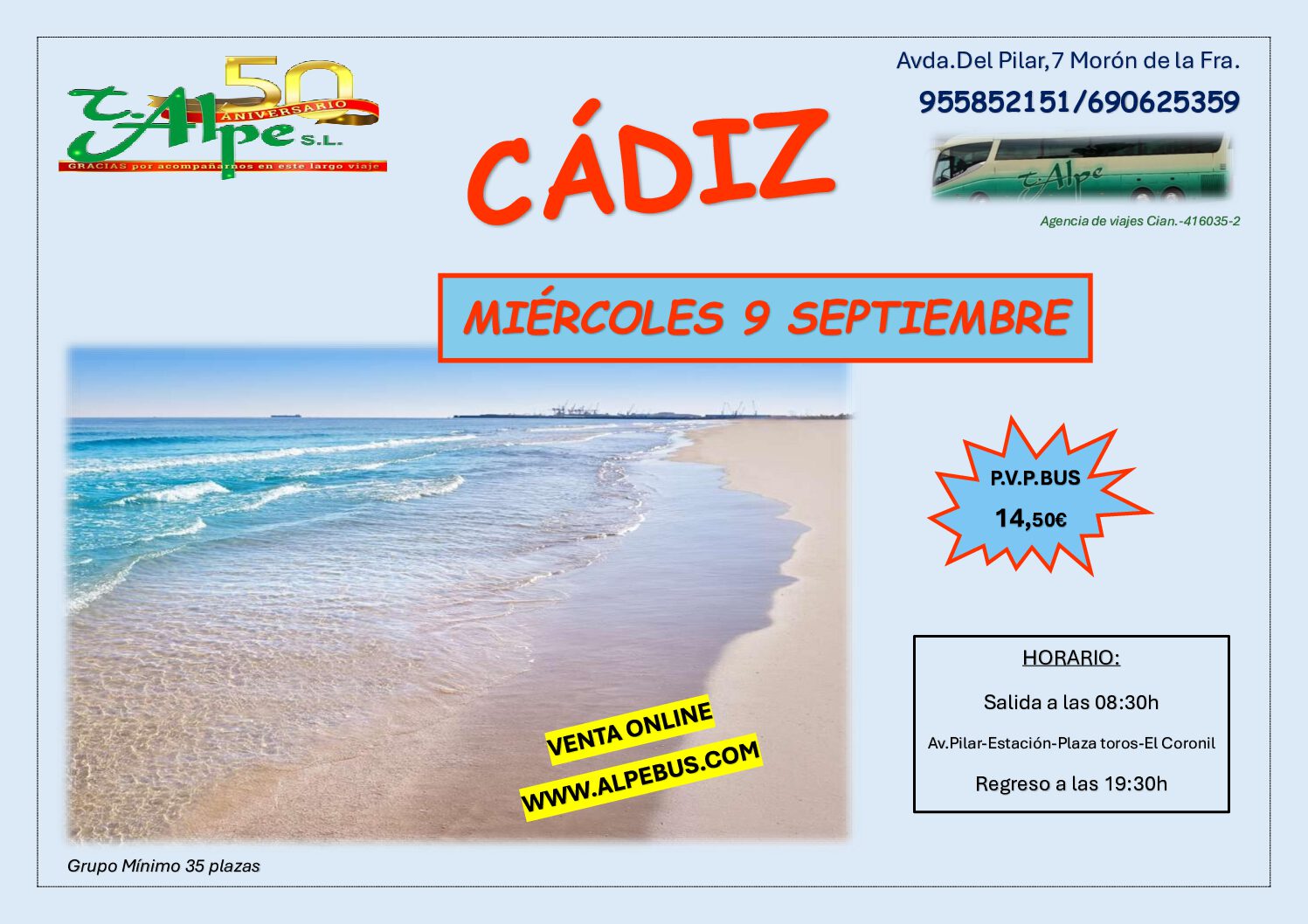 Playa la Victoria - Cádiz. Miércoles 9 septiembre 2026 - 1er BUS