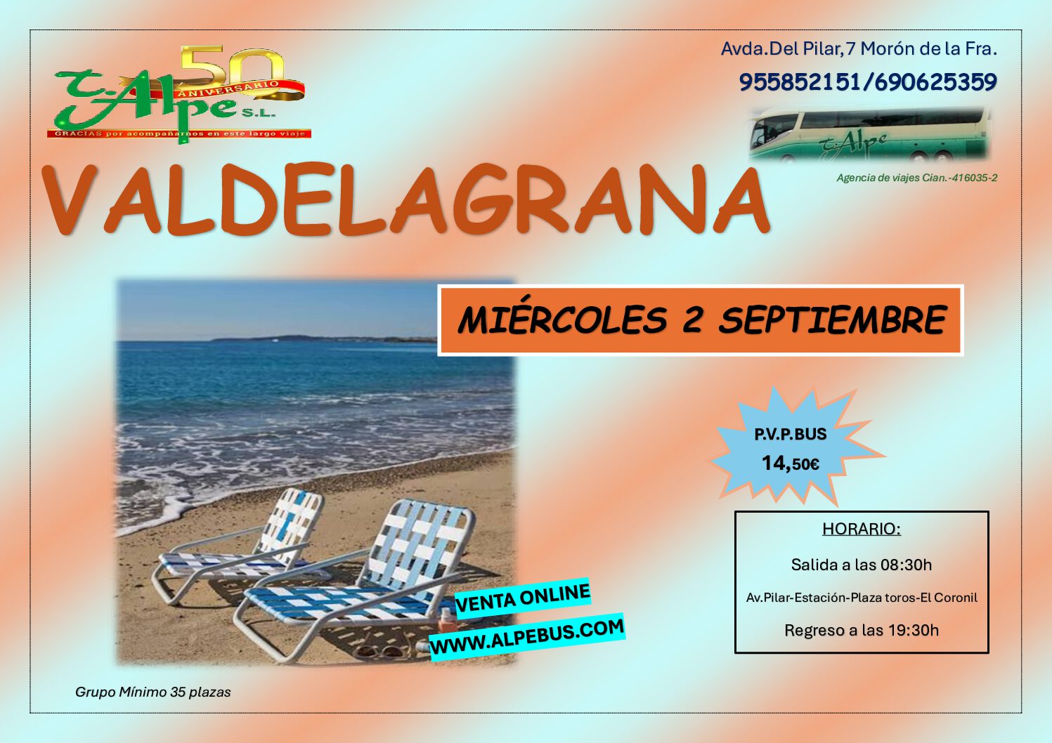 VALDELAGRANA. Miércoles 2 septiembre 2026 - 1er BUS
