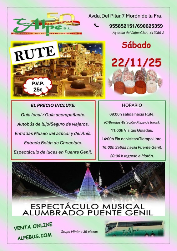 Visita guiadas a Rute y Puente Genil - Córdoba. Sábado 22 de noviembre de 2025 - 1er BUS