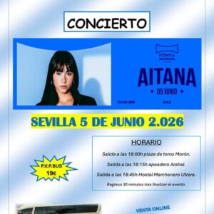 Concierto de Aitana en Sevilla. Viernes 5 de junio de 2026 - 1er BUS