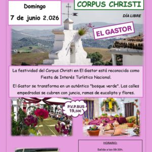Corpus Christi en El Gastor - Cádiz. Domingo 7 de junio de 2026 - 1er BUS