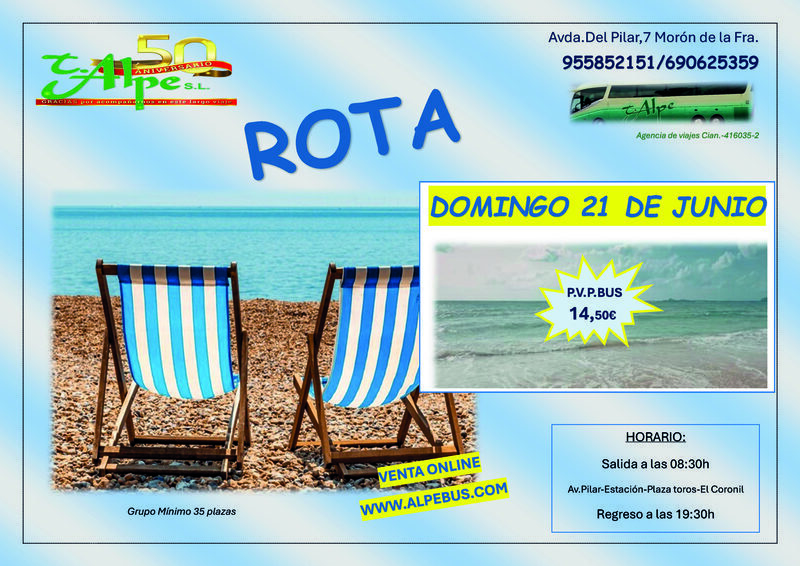 Rota - Cádiz. Domingo 21 junio 2026 - 1er BUS