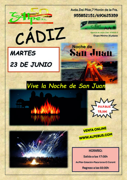 La Noche de San Juan - Cádiz. Martes 23 de junio de 2026 - 1er BUS