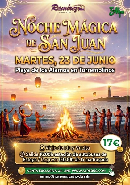 La Noche de San Juan - Playa de los Álamos - Torremolinos - Málaga. Martes 23 de junio de 2026 - 1er BUS