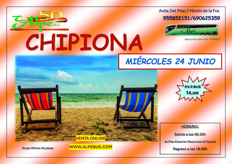 Chipiona - Cádiz. Miércoles 24 junio 2026 - 1er BUS