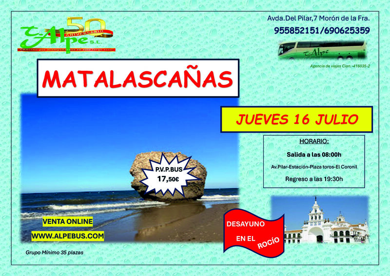 Matalascañas - Huelva. Jueves 16 julio 2026 - 1er BUS