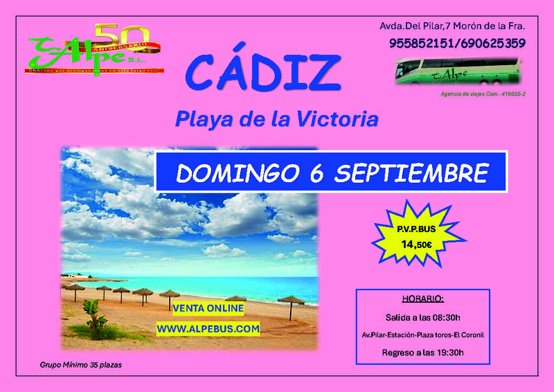 Playa la Victoria - Cádiz. Domingo 6 septiembre 2026 - 1er BUS