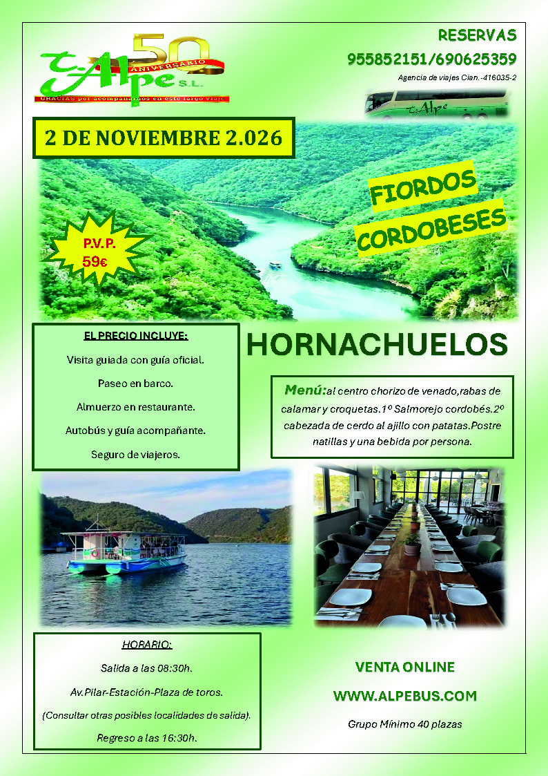 Excursión a Hornachuelos - Córdoba. Lunes 2 de noviembre de 2026 - 1er BUS