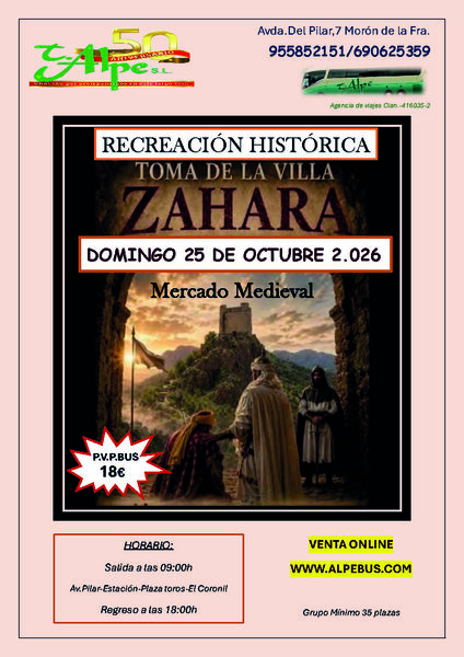 Recreación histórica Zahara de la Sierra - Cádiz. Domingo 25 de octubre de 2026 - 1er BUS