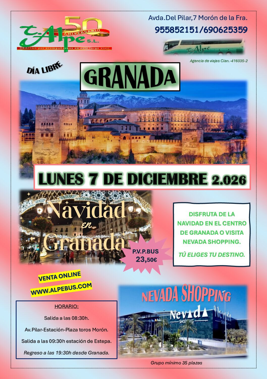 Granada – Navidad en el centro o Nevada Shopping · 7 diciembre 2026 - cartel del viaje