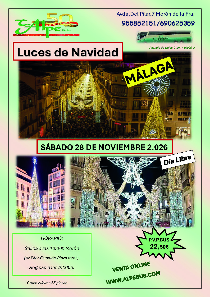 Málaga – Alumbrado de Navidad · Sábado 28 de noviembre de 2026